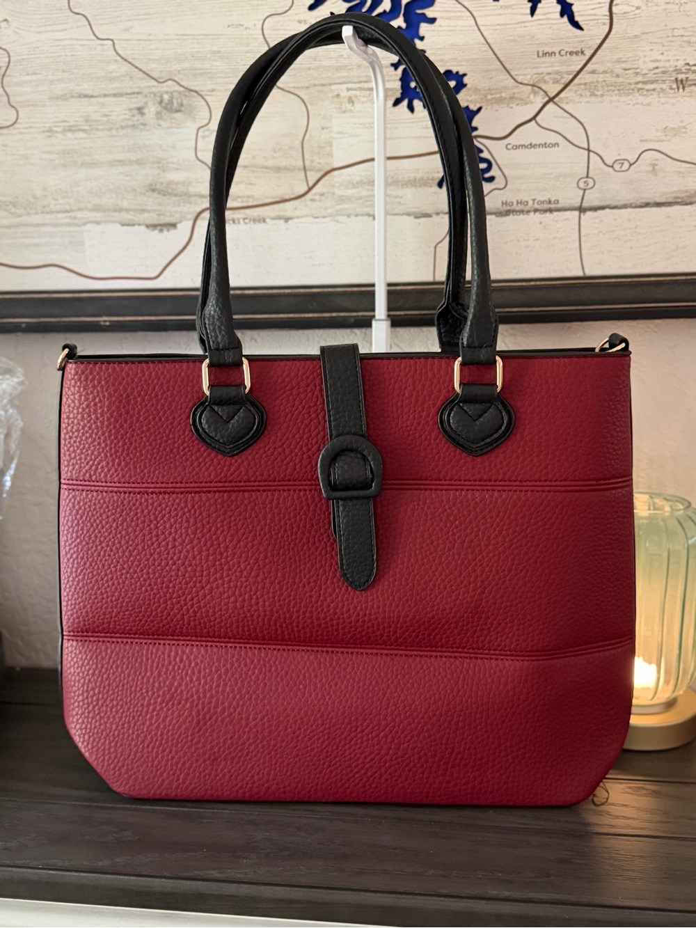 New Classic Two-Tone Red and Black Tote Bag.  Large